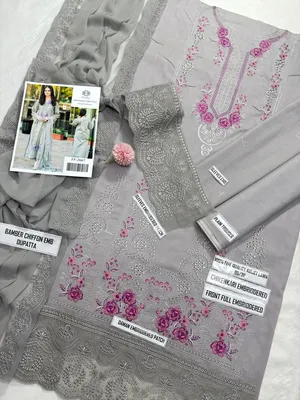 MUSHQ 3 Pcs Unstitched Chikankari Embroidered Suit thumbnail 4