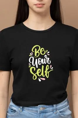 Women Printed Cotton T-Shirt Black Round Neck