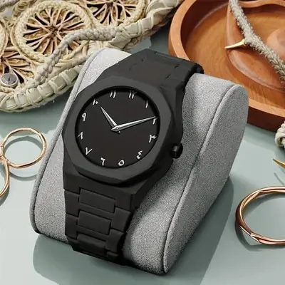 Men's Comfortable Daily Wear Black Stainless Steel Watch - 1 Pc thumbnail 4