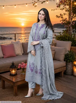Women's 3-Piece Chikankari Lawn Suit Grey