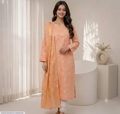 3 Pcs Women's Unstitched Embroidered Suit