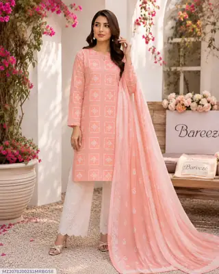 3 Pcs Women's Unstitched Embroidered Suit