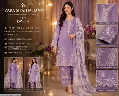 3 Pcs Women's Unstitched Embroidered Suit