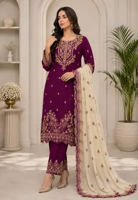 3 Pcs Women's Unstitched Embroidered Suit