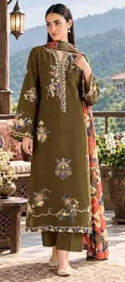 3 Pcs Women's Unstitched Embroidered Suit