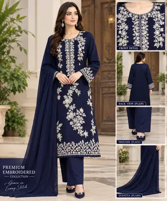 3 Pcs Women's Unstitched Embroidered Suit