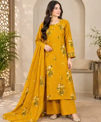 3 Pcs Women's Unstitched Embroidered Suit