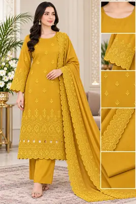 3 Pcs Women's Unstitched Embroidered Suit