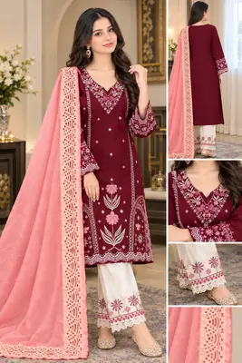 3 Pcs Women's Unstitched Embroidered Suit