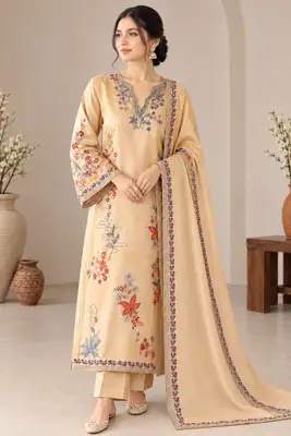 3 Pcs Women's Unstitched Embroidered Suit