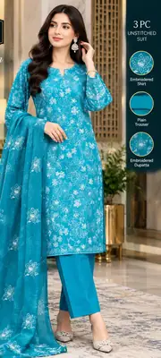 3 Pcs Women's Unstitched Embroidered Suit