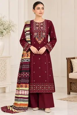 3 Pcs Women's Unstitched Embroidered Suit