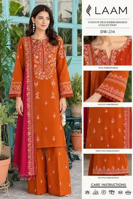 3 Pcs Women's Unstitched Embroidered Suit