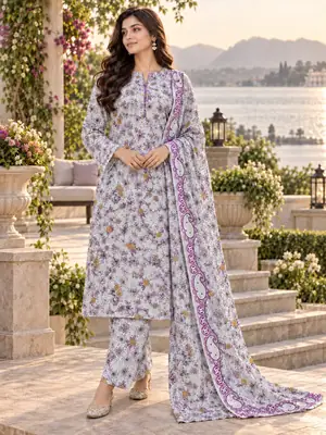 3 Pcs Women's Unstitched Printed Suit
