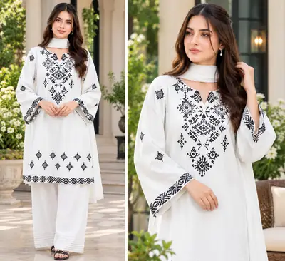 3 Pcs Women's Unstitched Embroidered Suit