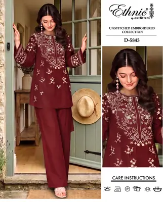 2 Pcs Women's Unstitched Embroidered Suit