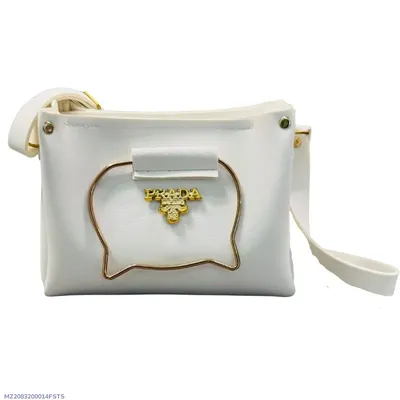 White Elegant Cat Handle Handbag for Girls & Ladies | Stylish Shoulder & Crossbody Bag with Gold Accents | Adjustable Strap thumbnail 1