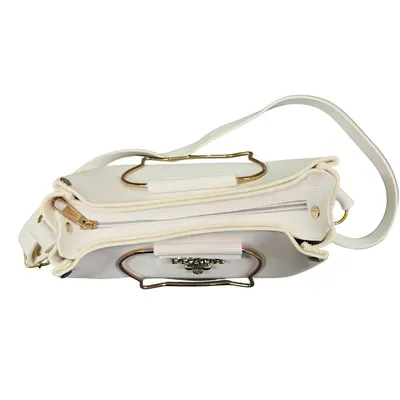White Elegant Cat Handle Handbag for Girls & Ladies | Stylish Shoulder & Crossbody Bag with Gold Accents | Adjustable Strap thumbnail 2
