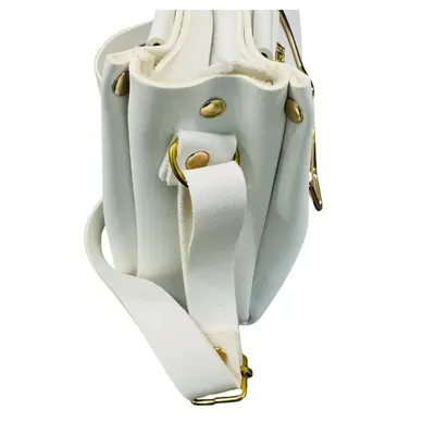 White Elegant Cat Handle Handbag for Girls & Ladies | Stylish Shoulder & Crossbody Bag with Gold Accents | Adjustable Strap thumbnail 3