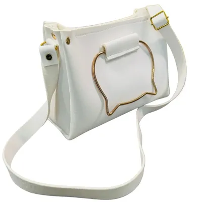 White Elegant Cat Handle Handbag for Girls & Ladies | Stylish Shoulder & Crossbody Bag with Gold Accents | Adjustable Strap thumbnail 4