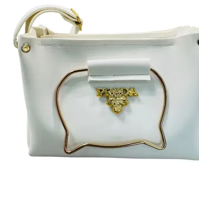White Elegant Cat Handle Handbag for Girls & Ladies | Stylish Shoulder & Crossbody Bag with Gold Accents | Adjustable Strap thumbnail 5
