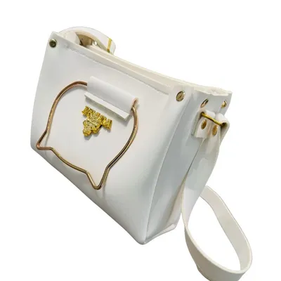White Elegant Cat Handle Handbag for Girls & Ladies | Stylish Shoulder & Crossbody Bag with Gold Accents | Adjustable Strap thumbnail 6