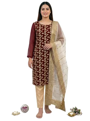 Fancy 3Pc Unstitched Suit with Embroidery & Dupatta thumbnail 3