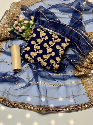 Fancy 3-Piece Blue Chiffon Suit with Sequins Dupatta for Eid & Weddings thumbnail 2
