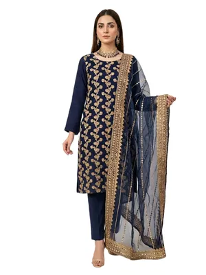 Fancy 3-Piece Blue Chiffon Suit with Sequins Dupatta for Eid & Weddings thumbnail 3