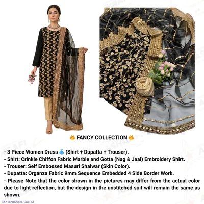 Fancy 3-Piece Embroidered Black Chiffon Suit with Sequins Dupatta