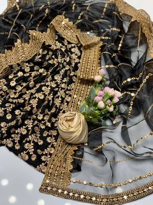 Fancy 3-Piece Embroidered Black Chiffon Suit with Sequins Dupatta thumbnail 2