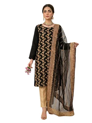 Fancy 3-Piece Embroidered Black Chiffon Suit with Sequins Dupatta thumbnail 3