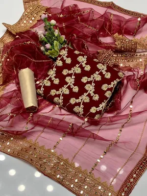 Fancy Maroon 3-Piece Chiffon Suit with Sequins Dupatta thumbnail 2