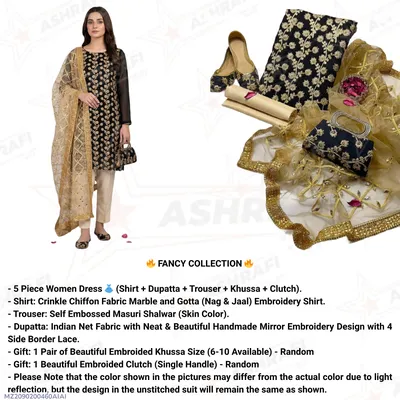 Fancy 5-Piece Black Embroidered Khussa Suit for Women