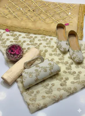 Fancy 5-Piece Women Suit Set Off White Embroidered for Eid & Weddings thumbnail 2