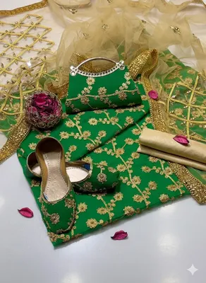 Fancy Green Embroidered 5-Piece Women Suit Set for Eid & Parties thumbnail 2