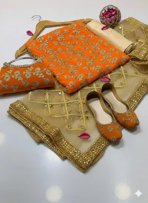 Fancy 5-Piece Embroidered Khussa Suit for Women Orange Eid Wedding Party Wear thumbnail 2