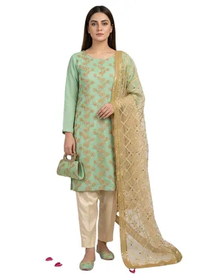 Fancy 5-Piece Embroidered Suit Green Floral for Women thumbnail 3