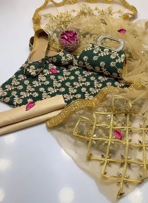 5-Piece Embroidered Chiffon Suit Green for Women thumbnail 2