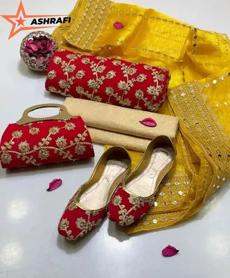 Fancy 5-Piece Women Suit Red Embroidered Khussa Set thumbnail 2