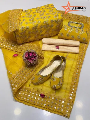 Fancy 5-Piece Yellow Embroidered Women Suit Set for Eid & Weddings thumbnail 2