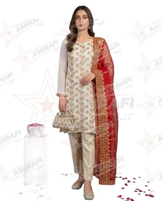 Fancy Eid 5-Piece Embroidered Khussa Suit for Women White thumbnail 3