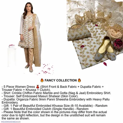 Fantasy Collection 5 Piece Embroidered Suit for Women White
