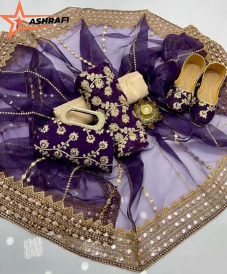 Fantasy Collection 5-Piece Purple Embroidered Women Suit with Khussa & Clutch thumbnail 2