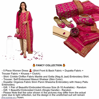 Fancy Pink Embroidered Khussa 5-Piece Suit for Women