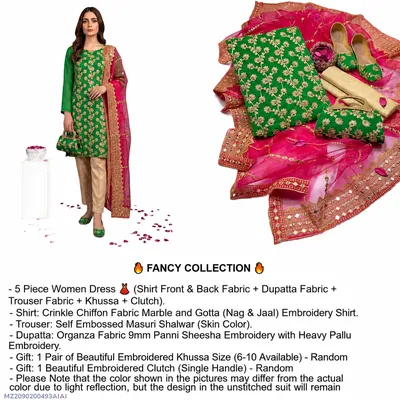 Fancy 5-Piece Green Embroidered Khussa Suit for Women