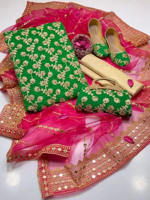Fancy 5-Piece Green Embroidered Khussa Suit for Women thumbnail 2