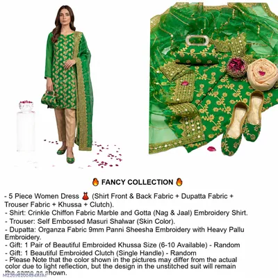 Fantasy Collection 5-Piece Green Embroidered Suit for Women
