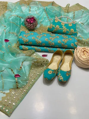 Fancy 5-Piece Green Embroidered Khussa Suit for Women thumbnail 2