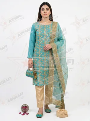 Fancy 5-Piece Green Embroidered Khussa Suit for Women thumbnail 3